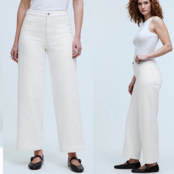 Madewell Emmett Wide Leg Barrel Jeans Size 27P Cream White Cotton Blend EUC - Picture 2 of 13